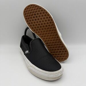 Women's Vans Classic Slip-On Black Perforated Leather Casual Shoes Size 7.5